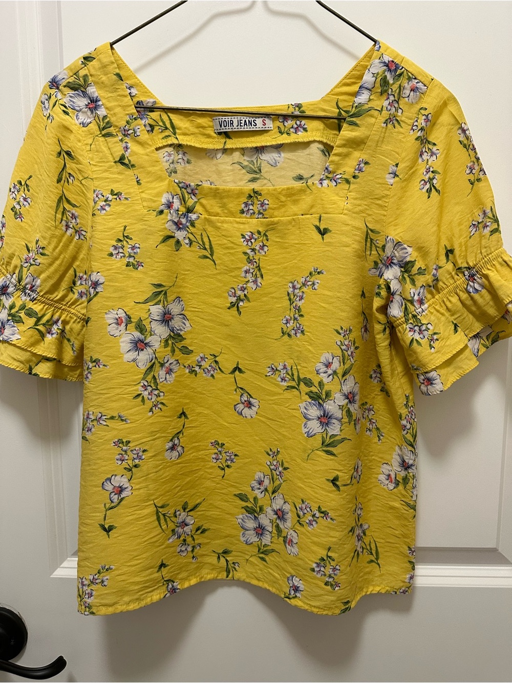 VOIR JEANS Yellow Floral Square-Neck Blouse